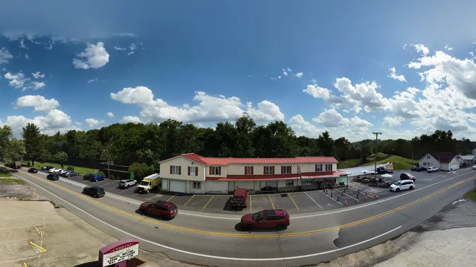 Aerial view of Austin’s Homemade Ice Cream and the surrounding Ceredo neighborhood